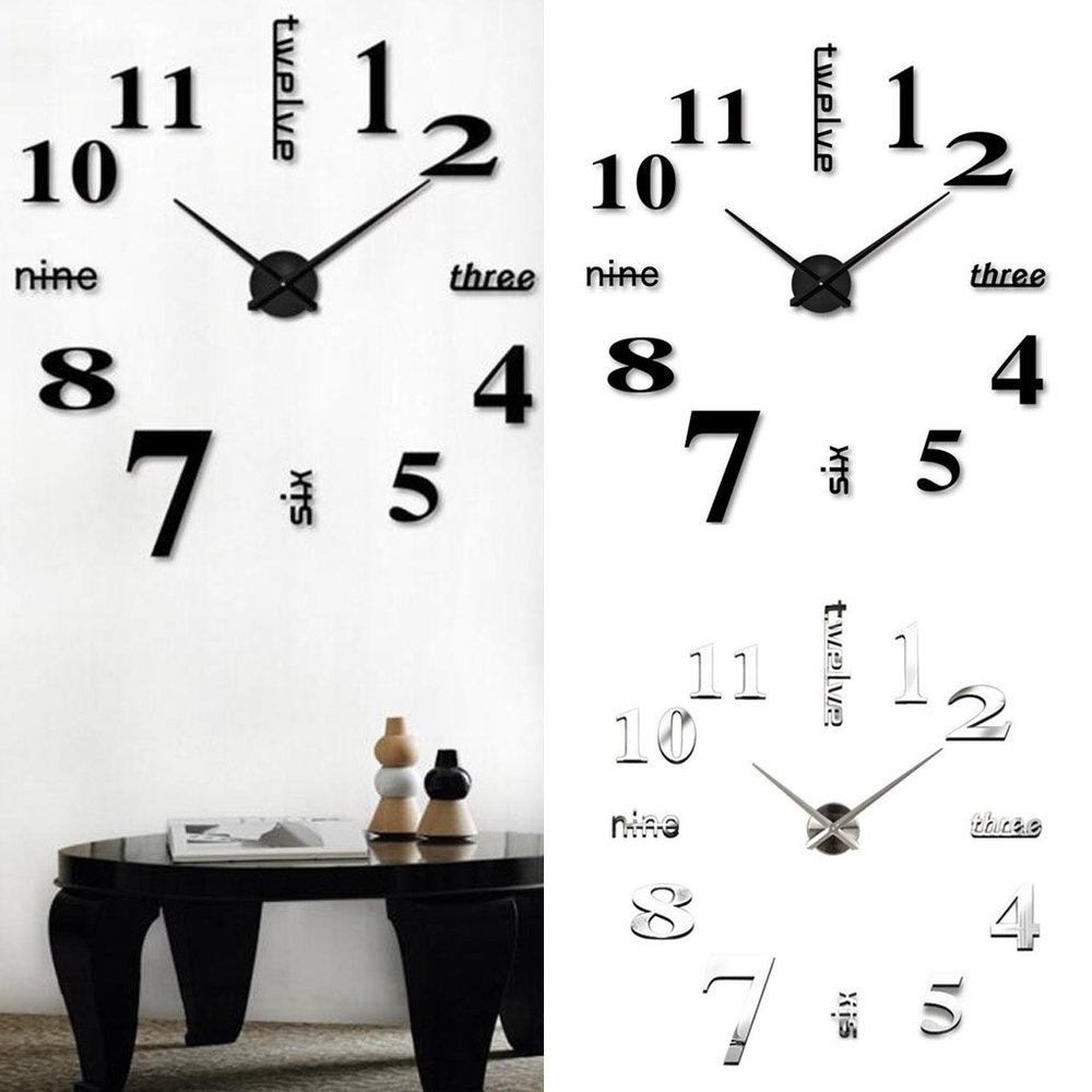 2X Modern DIY 3D Wall Clock Mirror Surface Sticker